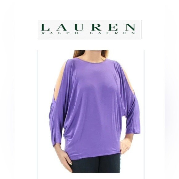 Ralph Lauren Women's Purple Viscose Jersey Knit
Cutout Cold Shoulder Top M - Picture 1 of 11